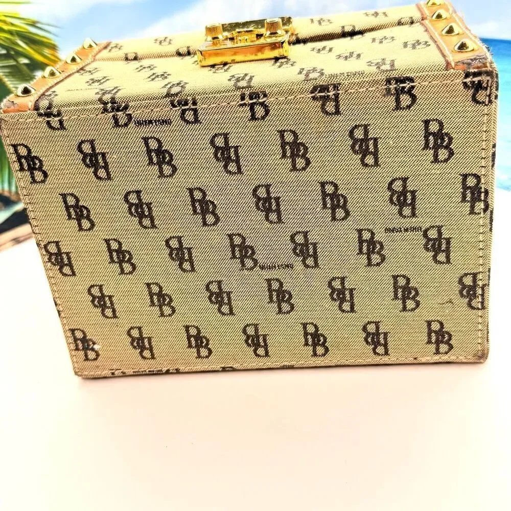 Vintage B. Brentano BB Monogram Vanity/Box Case, Made in Italy, Gold-Tone Lock